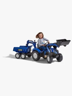 Pedal- & Gåbiler|Falk New Holland Pedaltraktor med Trailer, Blå