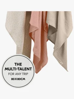 Hauck Stofbleer, Nusseklude & Babytæpper-Cuddle N Clean Tæppe/ Stofble i Musselin 3-pak, Beige Dots/Cork/Beige