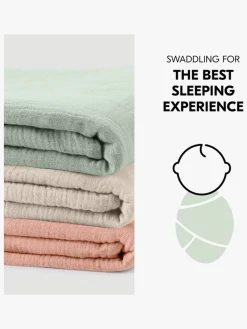Hauck Stofbleer, Nusseklude & Babytæpper-Cuddle N Clean Tæppe/ Stofble i Musselin 3-pak, Sage/Beige/Cork