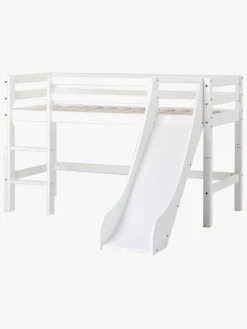 Børnesenge & Tilbehør|Hoppekids ECO Dream Halvhøj Seng med Rutsjebane og Stige 90x200, Hvid