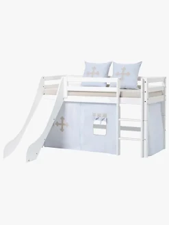 Børnesenge & Tilbehør|Hoppekids ECO Dream Halvhøj Seng med Rutsjebane og Stige 90x200, Hvid