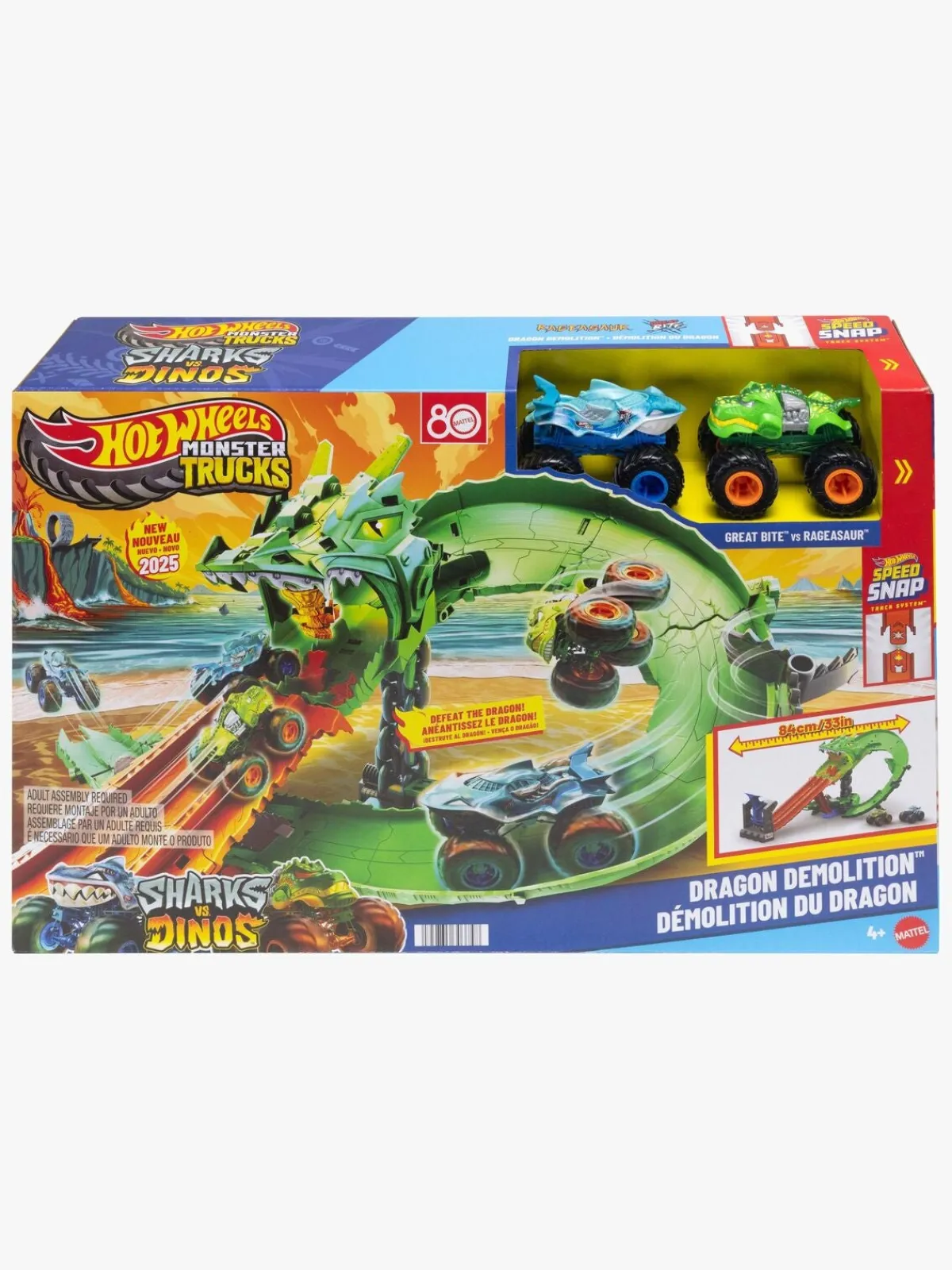 HotWheels Legetøjsbiler & -Fartøjer-Hot Wheels Monster Trucks Dragon Destruction Racerbane