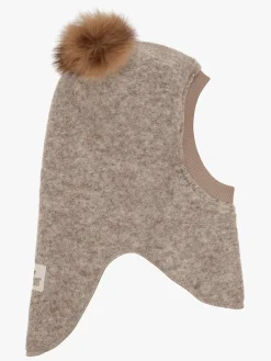 Børn Huttelihut Tilbehør|Uldtøj-Elefanthue i Uld med Pomponer, Camel Melange