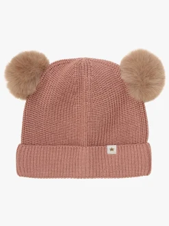 Børn Huttelihut Uldtøj|Tilbehør-Hue Merinould med Pomponer, Burlwood