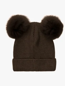 Uldtøj|Tilbehør|Huttelihut Hue Merinould med Pomponer Alpaka, Dark Brown Melange