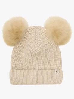 Uldtøj|Tilbehør|Huttelihut Hue Merinould med Pomponer Alpaka, Sand Melange