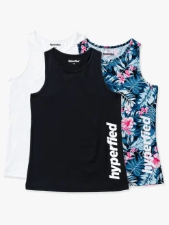Hyperfied Sportstøj-Split Tank Top 3-pak, Black/White/Tropical Flower