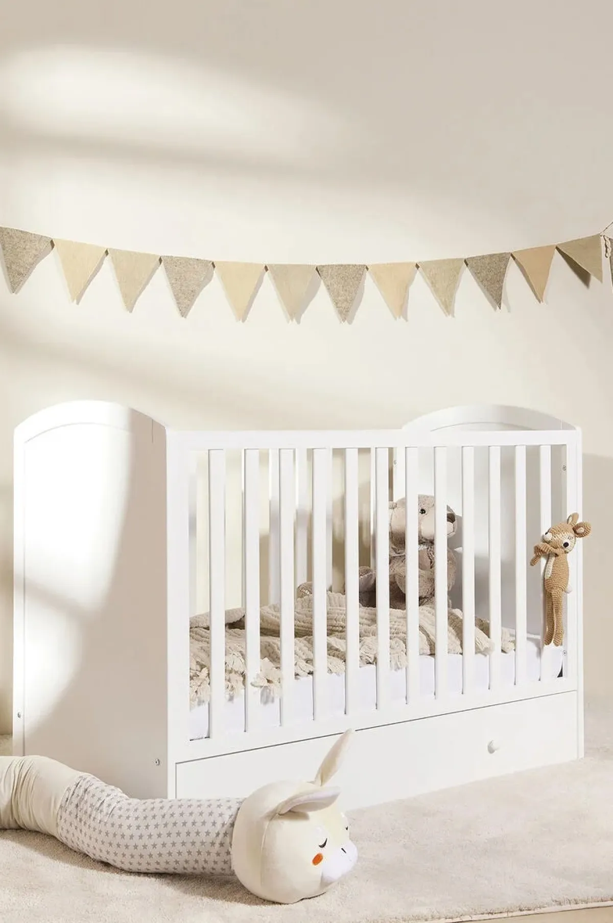 Børn JLY Børnesenge & Tilbehør-ALVA Lux Tremmeseng m. Skuffer, Hvid & BabyMatex Madras