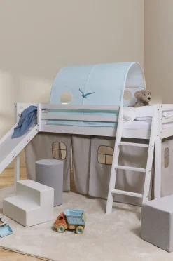 Børnesenge & Tilbehør|JLY ELSA Juniorseng m. Rutsjebane & Sengegardin 90x190, Hvid