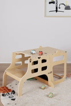 Børnemøbler|JLY SAGA Læringstårn med Kridttavle, Natur Beige