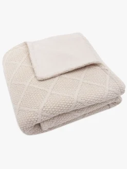 Interiør|Jollein Strikket Tæppe Ternet Mønster med Bamsefleece, Oatmeal Beige