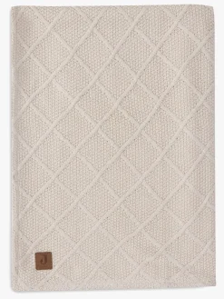 Interiør|Jollein Strikket Tæppe Ternet Mønster med Bamsefleece, Oatmeal Beige