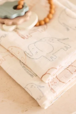 Stofbleer, Nusseklude & Babytæpper|Jollein Tæppe/ Stofble i Musselin 70x70 cm 3-pak, Elephant Tales