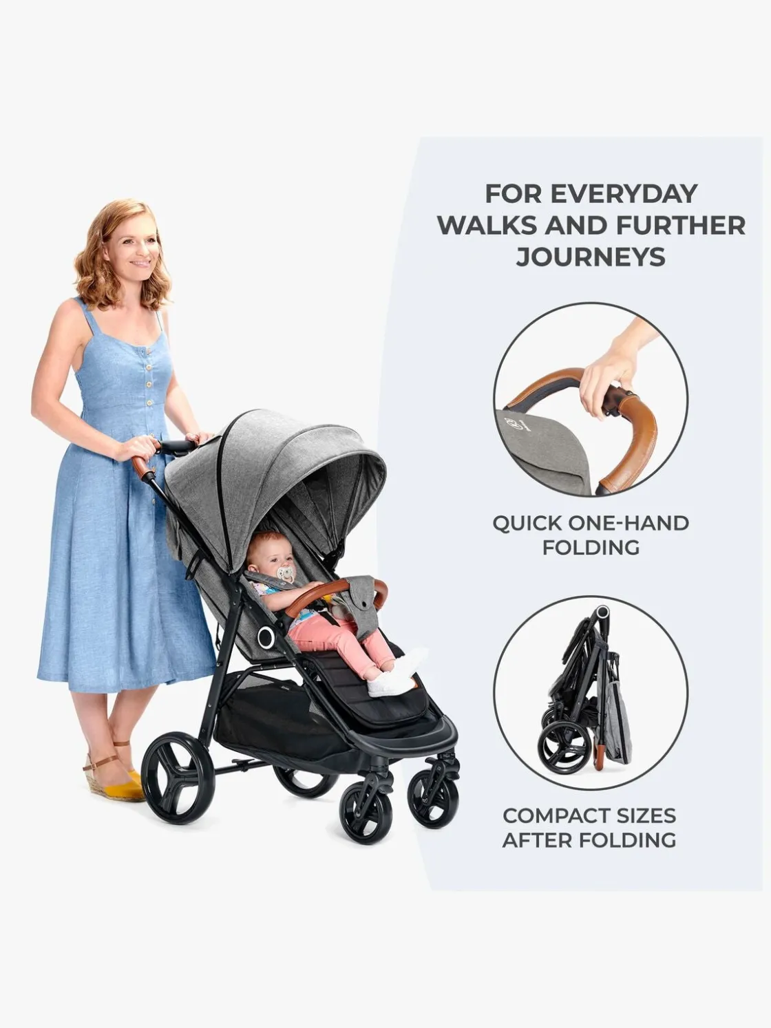 Klapvogne|Kinderkraft GRANDE PLUS Klapvogn, Pink Lyserød