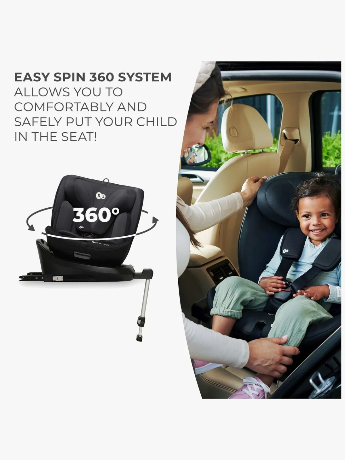 Autostole 9-36 Kg|Kinderkraft I-360 i-Size Autostol, Black Sort