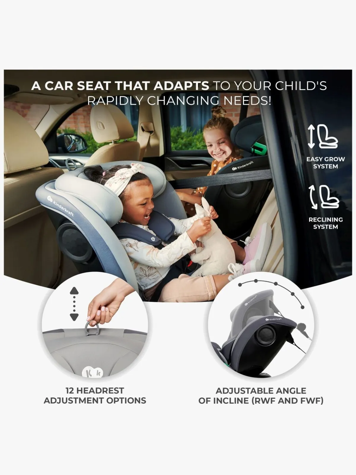 Kinderkraft Autostole 9-36 Kg-I-GROW I-Size Autostol, Black