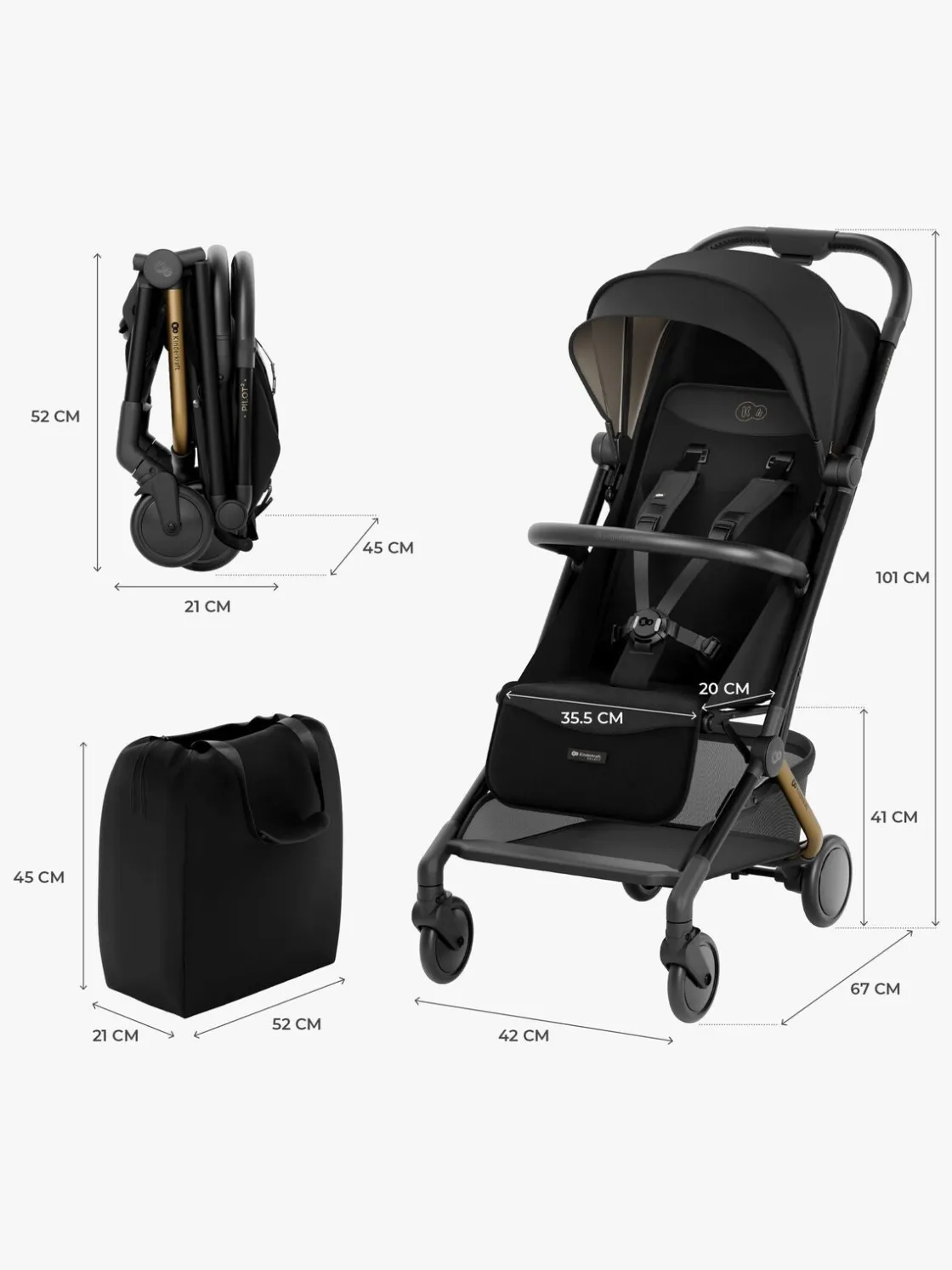 Rejseklapvogne|Kinderkraft PILOT 2 Klapvogn, Platinum Midnight Black Sort