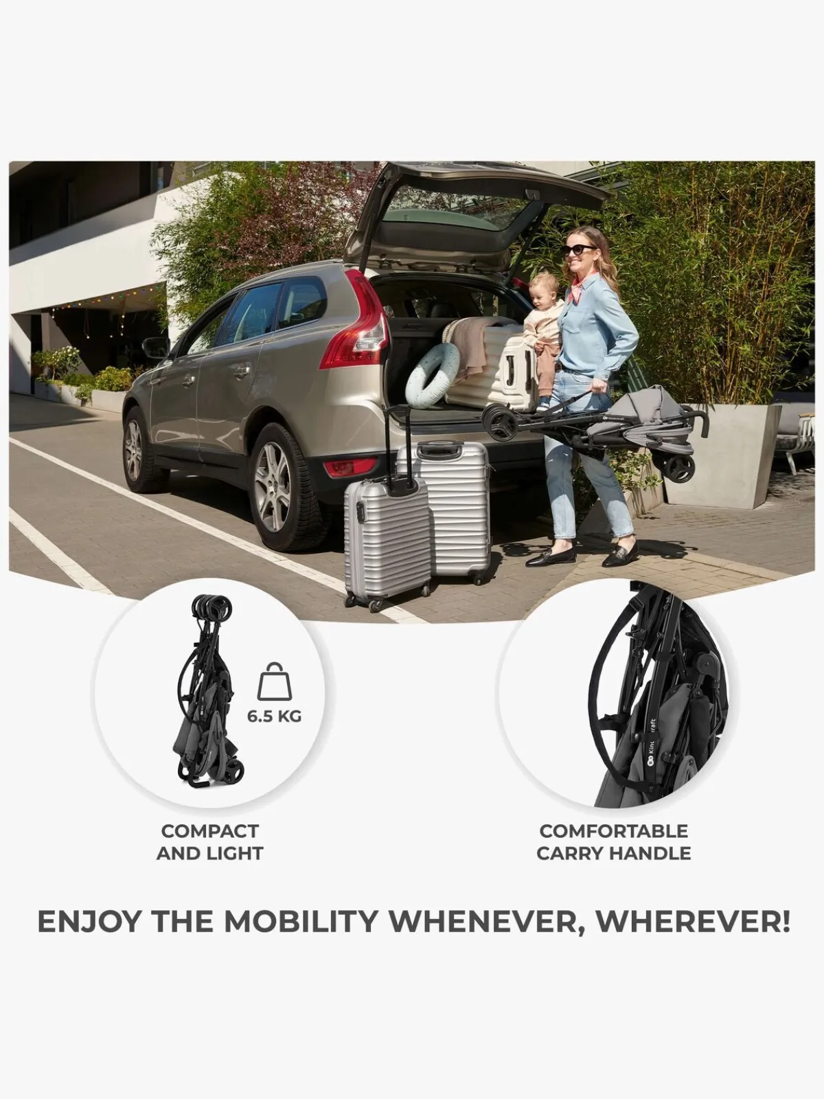 Rejseklapvogne|Kinderkraft Tik Klapvogn, Stone Grey