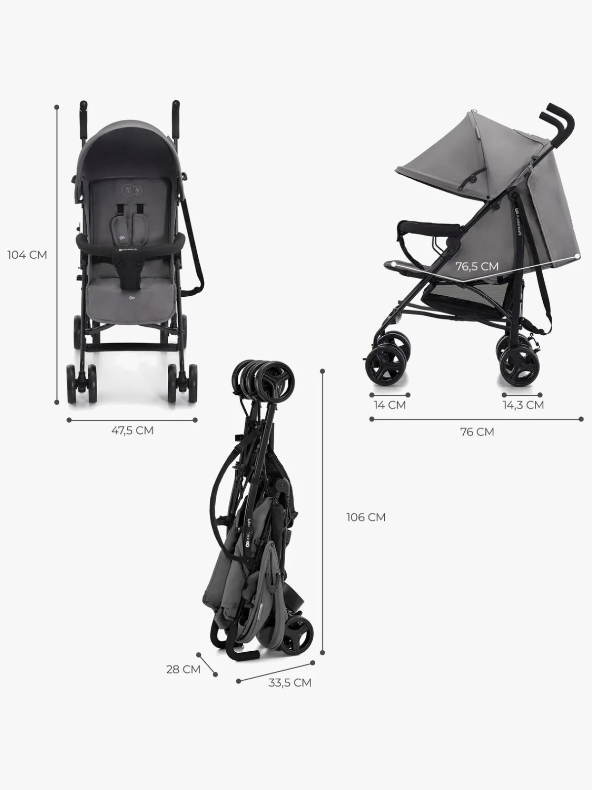 Rejseklapvogne|Kinderkraft Tik Klapvogn, Stone Grey