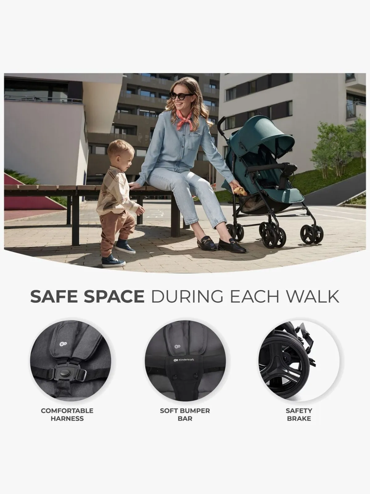 Rejseklapvogne|Kinderkraft Tik Klapvogn, Stone Grey