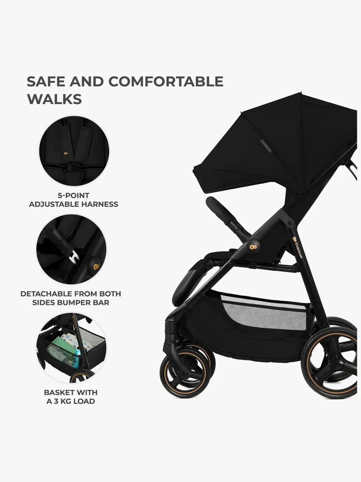 Rejseklapvogne|Kinderkraft Trig 3 Klapvogn, Onyx Black Sort