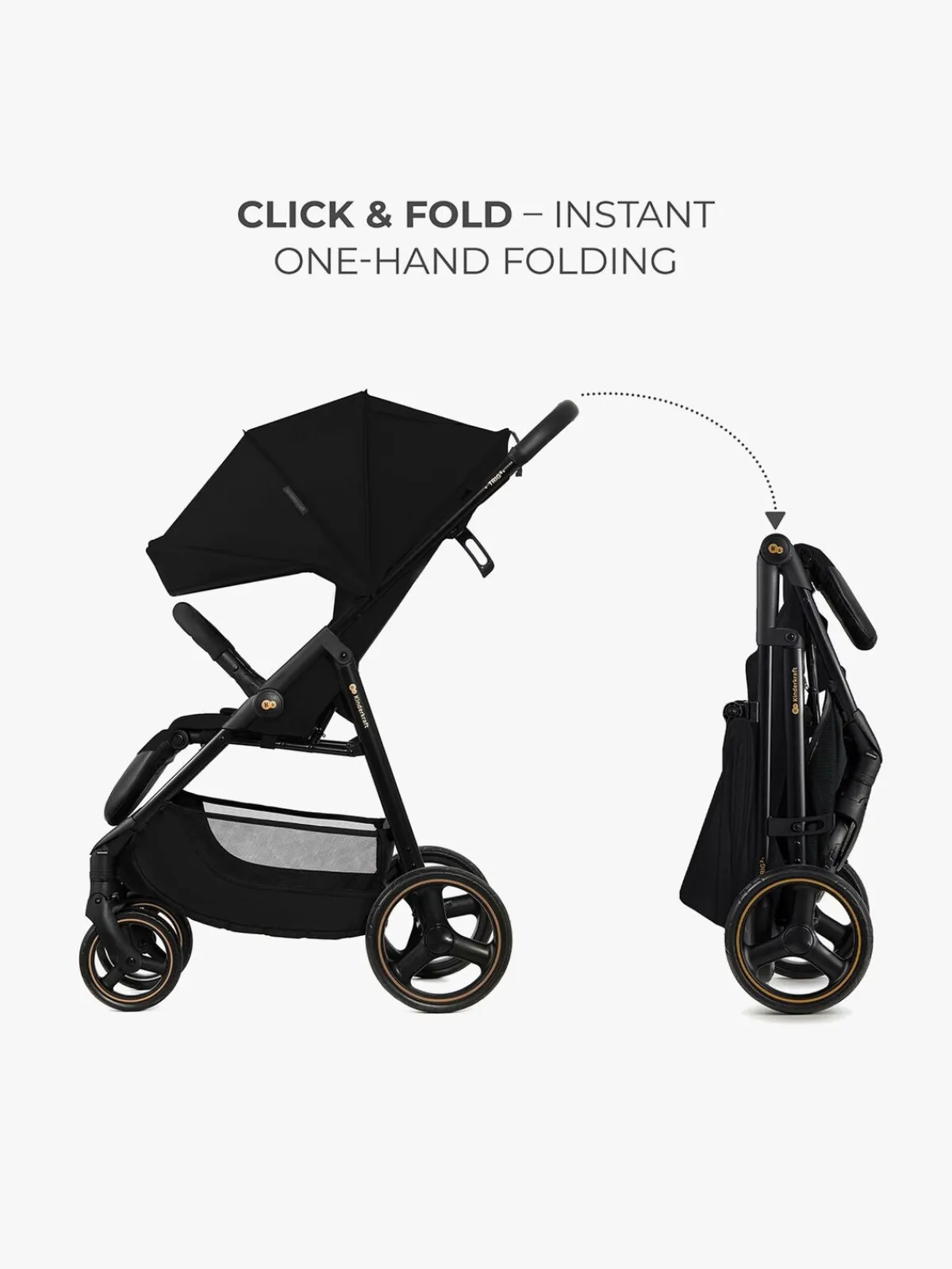 Rejseklapvogne|Kinderkraft Trig 3 Klapvogn, Onyx Black Sort