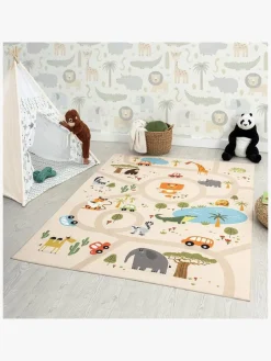 Gulvtæpper|KM Carpets Play Animals Gulvtæppe 80x150, Linned Beige/Flerfarvet