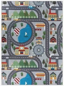 Gulvtæpper|KM Carpets Vejtæppe 120x160 cm, Grå Grå/Flerfarvet