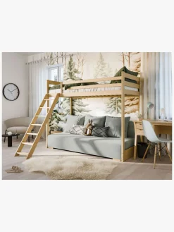 Børnesenge & Tilbehør|LanoMeble Lano Meble SOFINO Højseng i Fyrretræ med Sofa 90x200/140x200, Graphite/Zoom