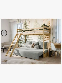 Børnesenge & Tilbehør|LanoMeble Lano Meble SOFINO Højseng i Fyrretræ med Sofa 90x200/140x200, Graphite/Zoom