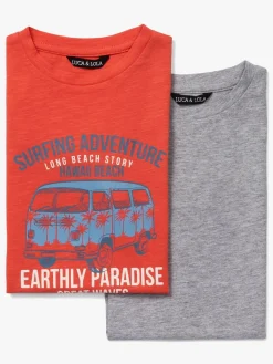 Overdele|LucaLola Luca & Lola Riccione T-Shirt 2-pak, Red/Grey Melange Rød/Grå