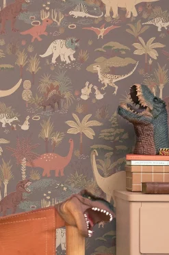 Interiør|Majvillan Tapet Dinosaur Vibes, Evening Grey Flerfarvet/Grå