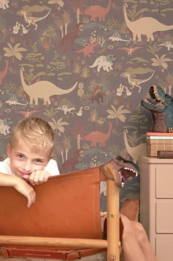 Interiør|Majvillan Tapet Dinosaur Vibes, Evening Grey Flerfarvet/Grå