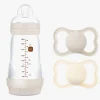 MAM Sutter & Suttesnore|Spisetid-Air Naturgummi Sutter 16-36m & Easy Start Sutteflaske Anti-kolik 260 ml, Neutral