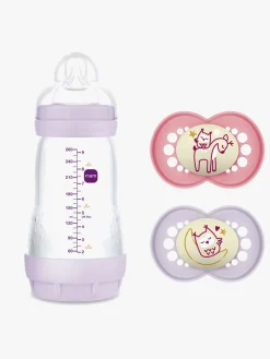 Spisetid|MAM Original Night Silikone Sutter 2-pak & Easy Start Sutteflaske Anti-kolik 260 ml, Pink
