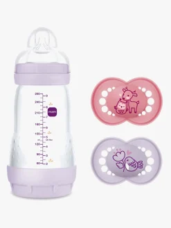 MAM Spisetid-Original Silikone Sut 16-36 mdr. 2-pak & Easy Start Sutteflaske Anti-Kolik 260 ml, Lyserød