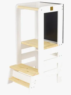 Børn Meowbaby Børnemøbler-Læringstårn med Tegnetavle, Hvid/Natur