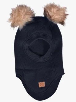 Tilbehør|Uldtøj|MikkLine Mikk-Line Elefanthue Merinould med Pomponer, Blue Night Blå