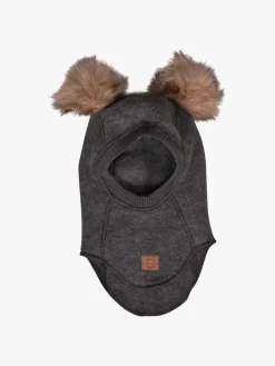 Tilbehør|Uldtøj|MikkLine Mikk-Line Elefanthue Merinould med Pomponer, Anthracite Melange