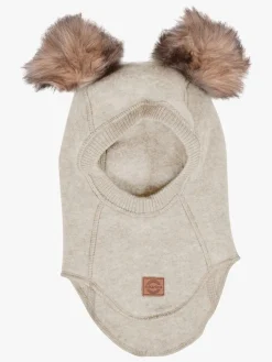 Tilbehør|Uldtøj|MikkLine Mikk-Line Elefanthue Merinould med Pomponer, Melange Offwhite