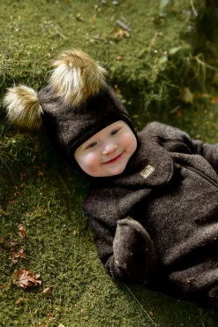 Børn MikkLine Heldragter|Uldtøj-Mikk-Line Ulddragt Merino, Dark Brown Melange