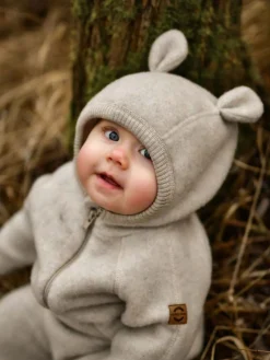 Heldragter|Uldtøj|MikkLine Mikk-Line Ulddragt Merinould med Ører, Melange Offwhite