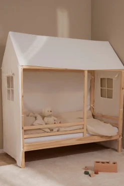 Børnesenge & Tilbehør|Minitude Nordic Jax Husseng 70x140 + Sengehimmel, Natur