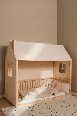 Børnesenge & Tilbehør|Minitude Nordic Mason Husseng 70x160 & BabyMatex Madras Soft Plus + Sengehimmel, Natur