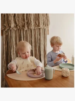 Spisetid|Mushie Hagesmæk Silikone, Pink Flowers Hvid/Lyserød