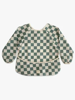 Spisetid|Mushie  Langærmet Hagesmæk, Olive Check Grøn/Beige