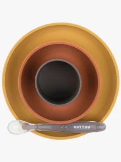 Spisetid|Nattou Soft Silicone Børneservice 4 dele, Sennep/Terracotta Flerfarvet