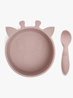 Spisetid|nuuroo Elia Giraf Tallerkensæt 2-pak Silikone, Woodrose Lyserød