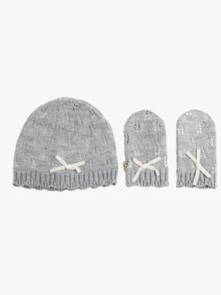 Børn PetiteCherieAtelier Tilbehør|Vintertøj-Petite Chérie Atelier Agnes Hue Og Vanter, Grey