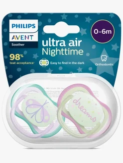 PhilipsAvent Sutter & Suttesnore-Philips Avent Ultra Air Night Sutter 2-Pak 0-6m, Grøn/Lilla